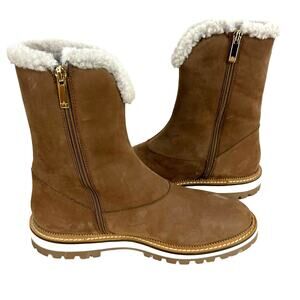 Aquatalia NWOB Helana Boots Shearling Brown Suede Water Resistant Size 9
